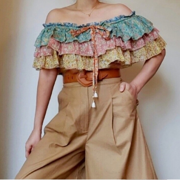 NWT Zimmermann Carnaby Off Shoulder Cotton Tiered Top Crop 4 - Picture 3 of 12